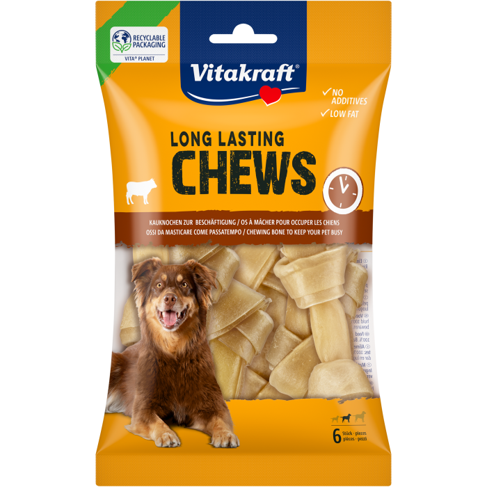 LONG LASTING CHEWS Geknoteter Kauknochen, 10 cm, 6 Stück