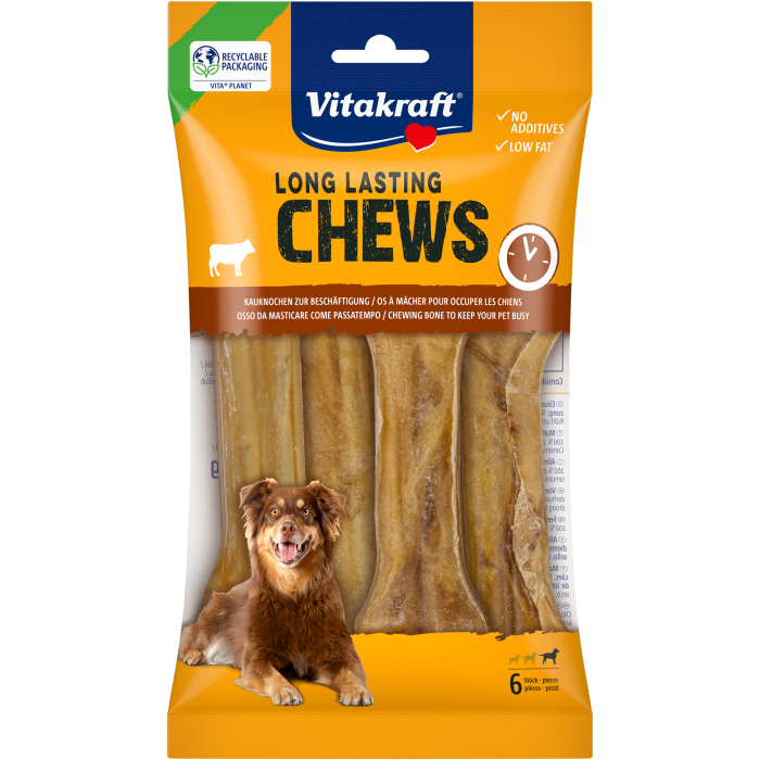 LONG LASTING CHEWS Kauknochen, gepresst, 14 cm, 6 Stück